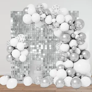 Shimmer Wall Backdrop, 12PCS Square Silver Sequin Photo Backdrops Panel, Glitter Wall Background for Birthdays, Weddings, Engagements, Baby Showers, Disco Bachelorette Party Decoration (3FTx4FT)