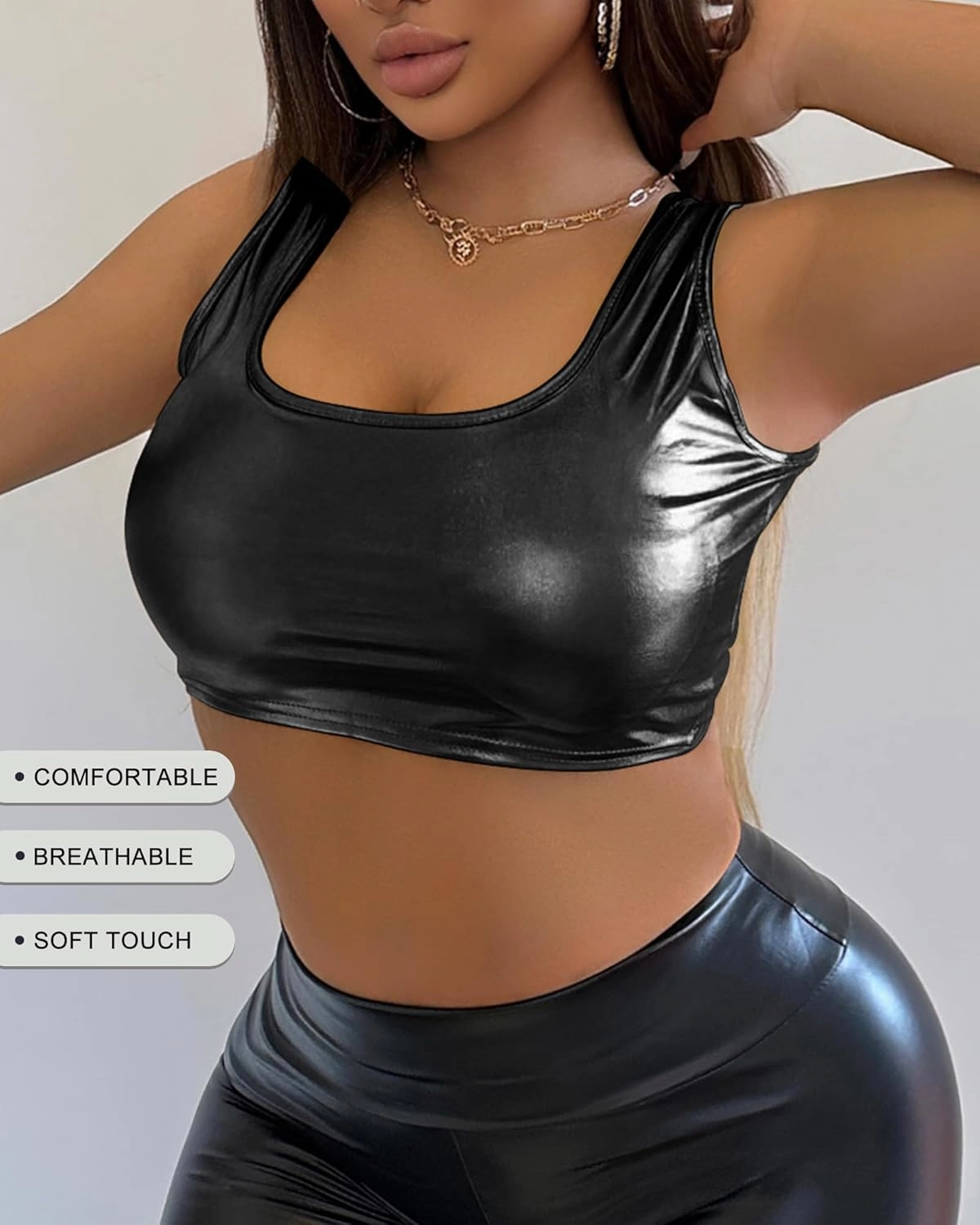 Shiny Metallic Crop Tank Top for Women - Party Wear, Sexy Clubwear, Concert Outfits, Trendy Sleeveless Bralette