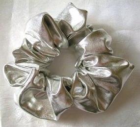 Shiny Silver Metallic Hair Scrunchy-Regular