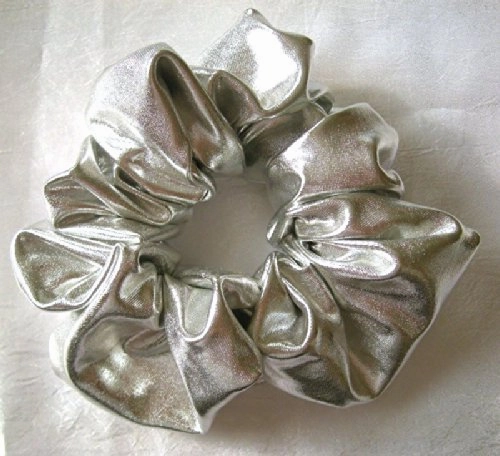 Shiny Silver Metallic Hair Scrunchy-Regular