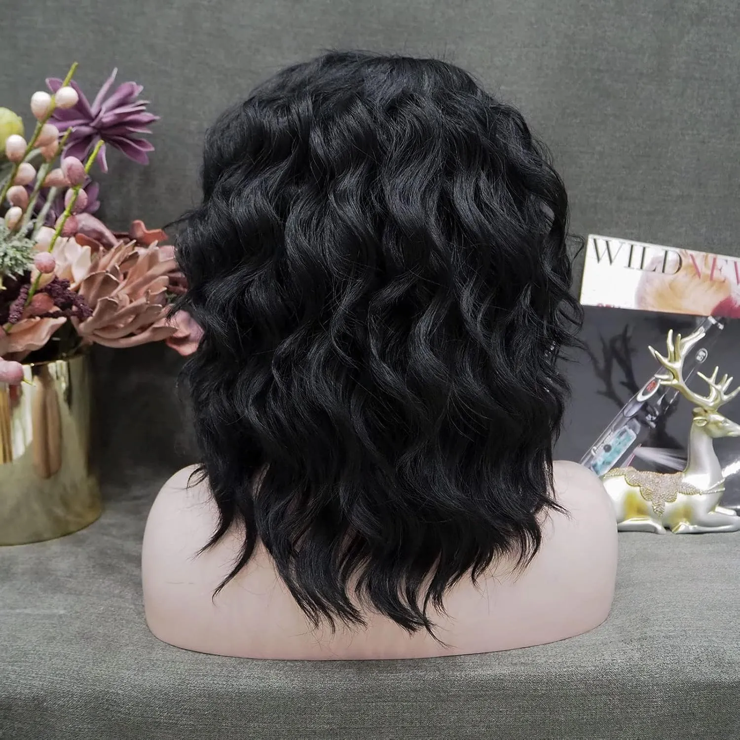 Short Lace Front Wig Black Synthetic Wig Short Bob Wigs for Women Natural Wavy for Cosplay and Drag Queen