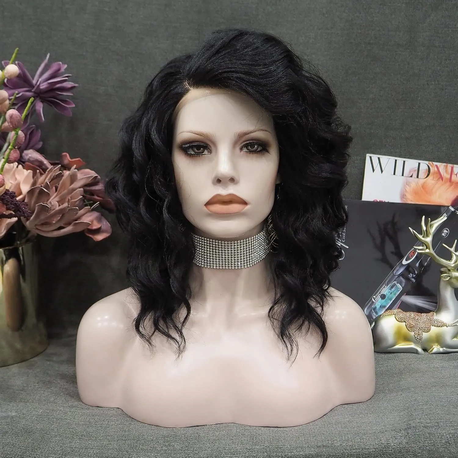Short Lace Front Wig Black Synthetic Wig Short Bob Wigs for Women Natural Wavy for Cosplay and Drag Queen