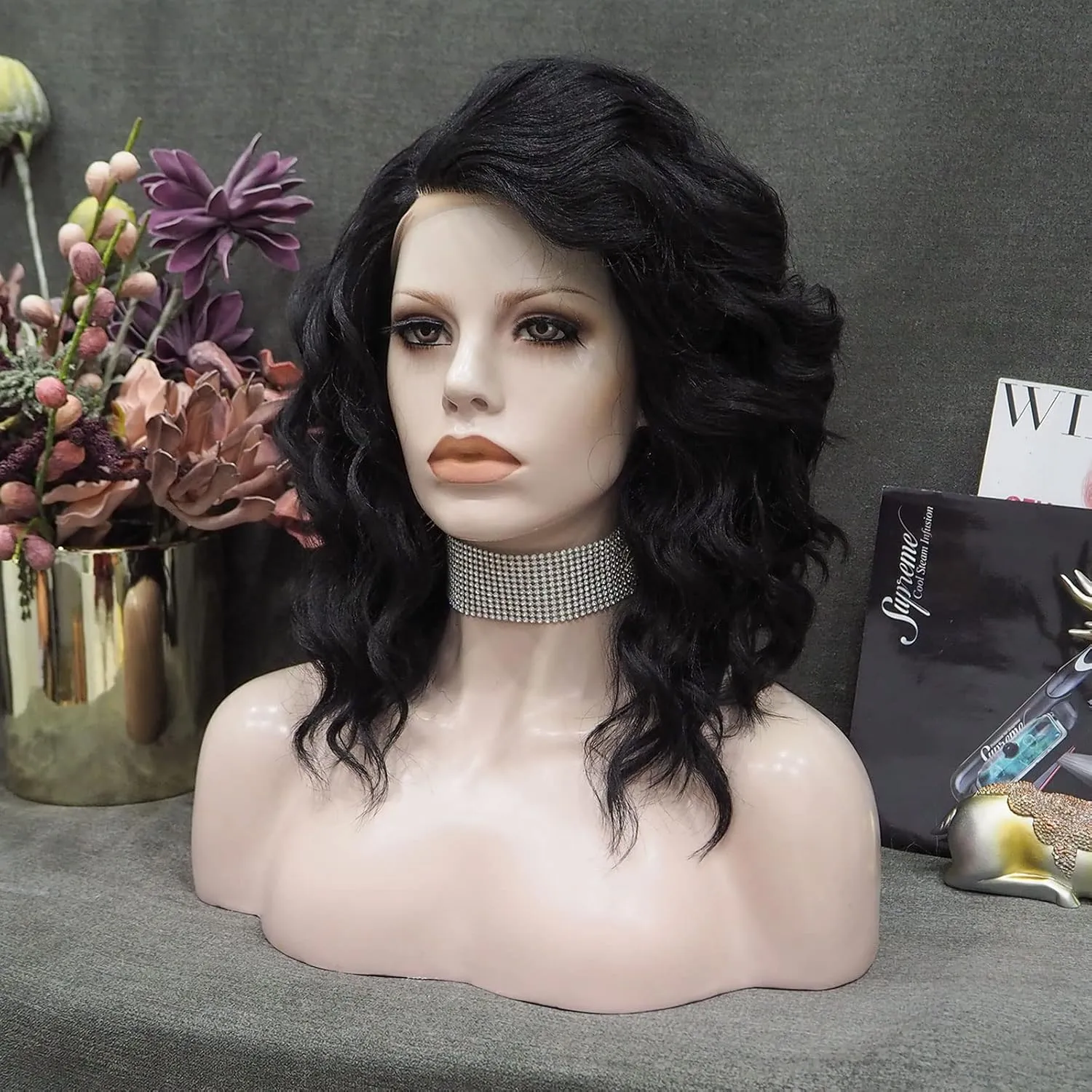 Short Lace Front Wig Black Synthetic Wig Short Bob Wigs for Women Natural Wavy for Cosplay and Drag Queen