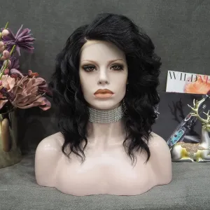 Short Lace Front Wig Black Synthetic Wig Short Bob Wigs for Women Natural Wavy for Cosplay and Drag Queen
