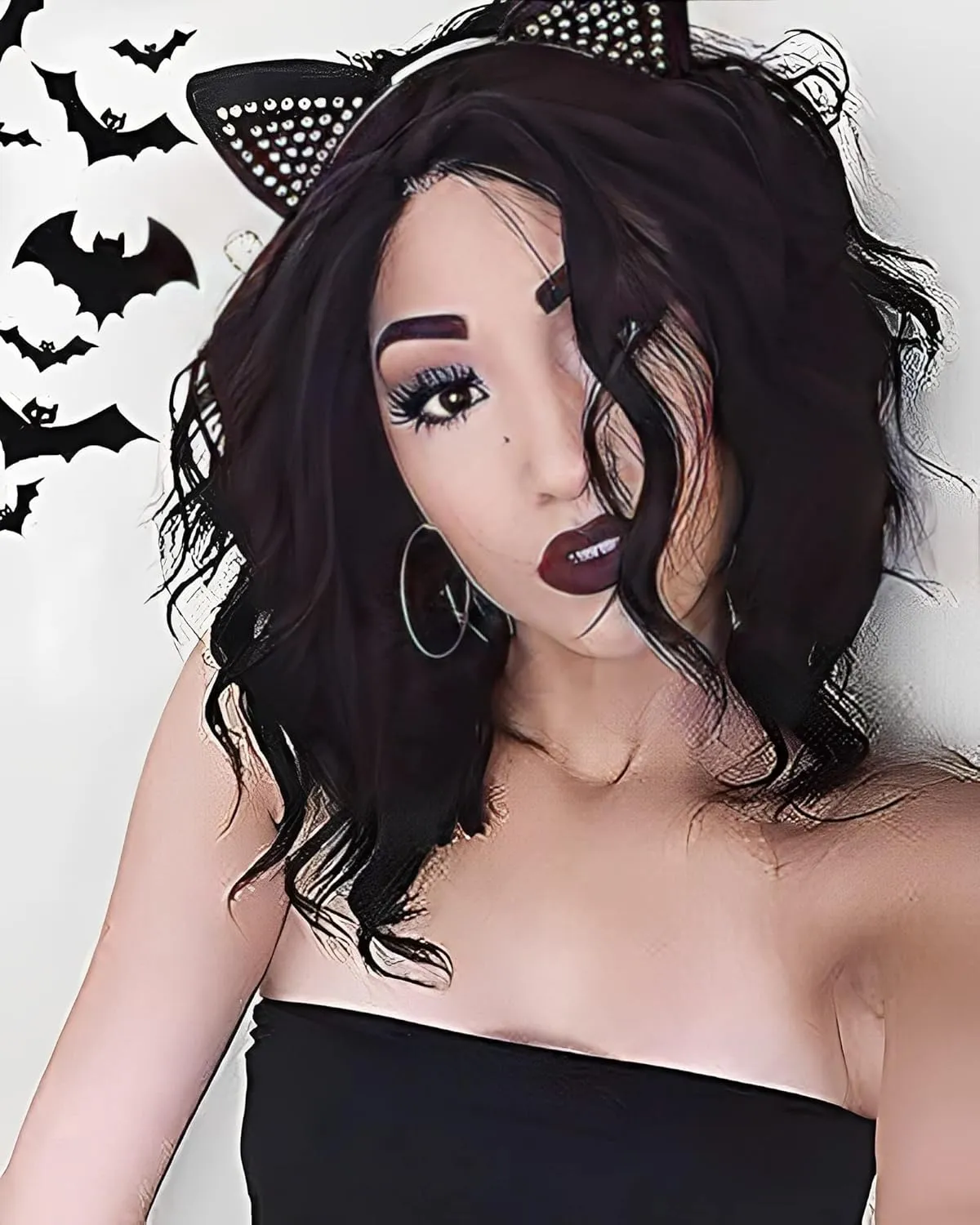 Short Lace Front Wig Black Synthetic Wig Short Bob Wigs for Women Natural Wavy for Cosplay and Drag Queen