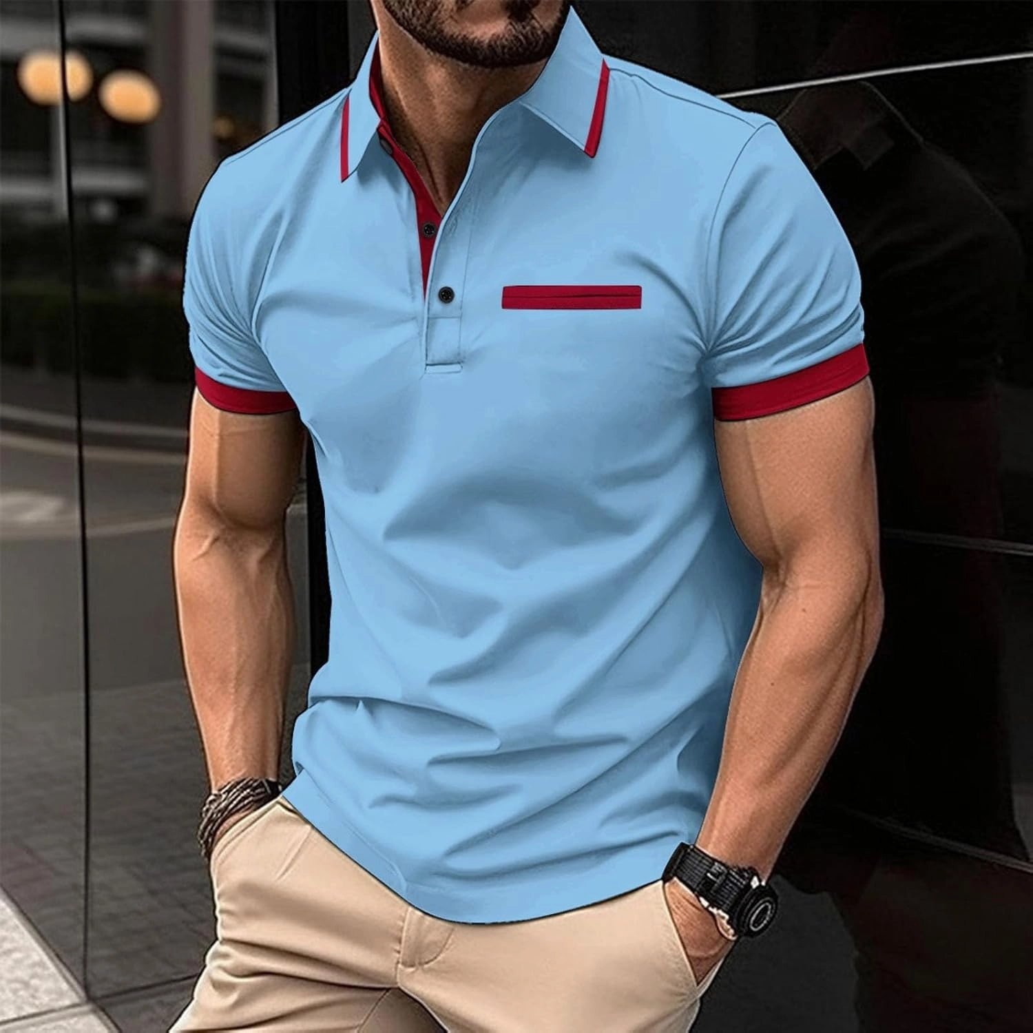 Short Sleeve Polo T Shirts for Men Fashion Collared Shirts Basic Golf Polo T Shirts Solid Color Work Shirts