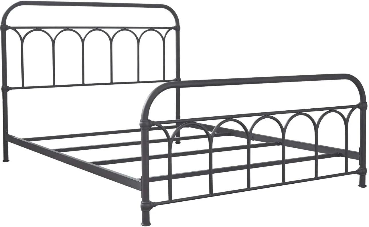 Signature Design by Ashley Nashburg Farmhouse Industrial Queen Metal Bed with Powdercoated Finish, Matte Black
