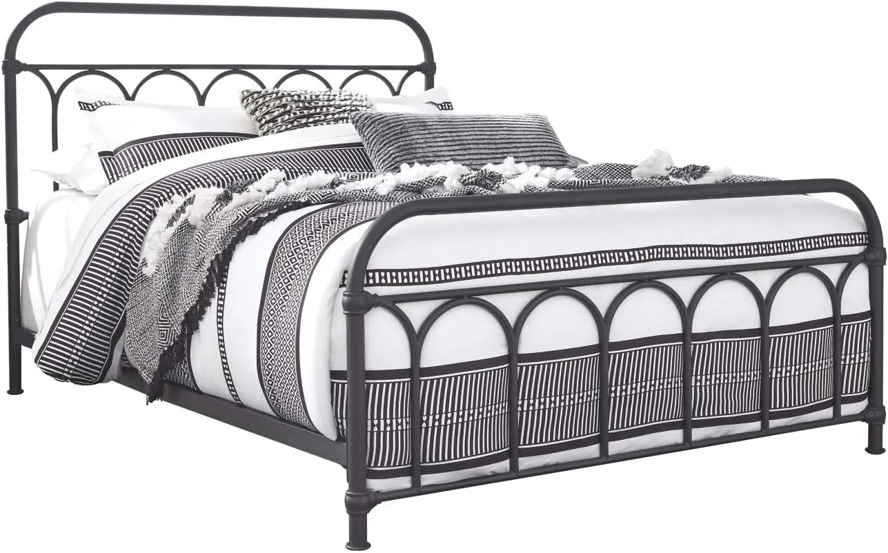 Signature Design by Ashley Nashburg Farmhouse Industrial Queen Metal Bed with Powdercoated Finish, Matte Black