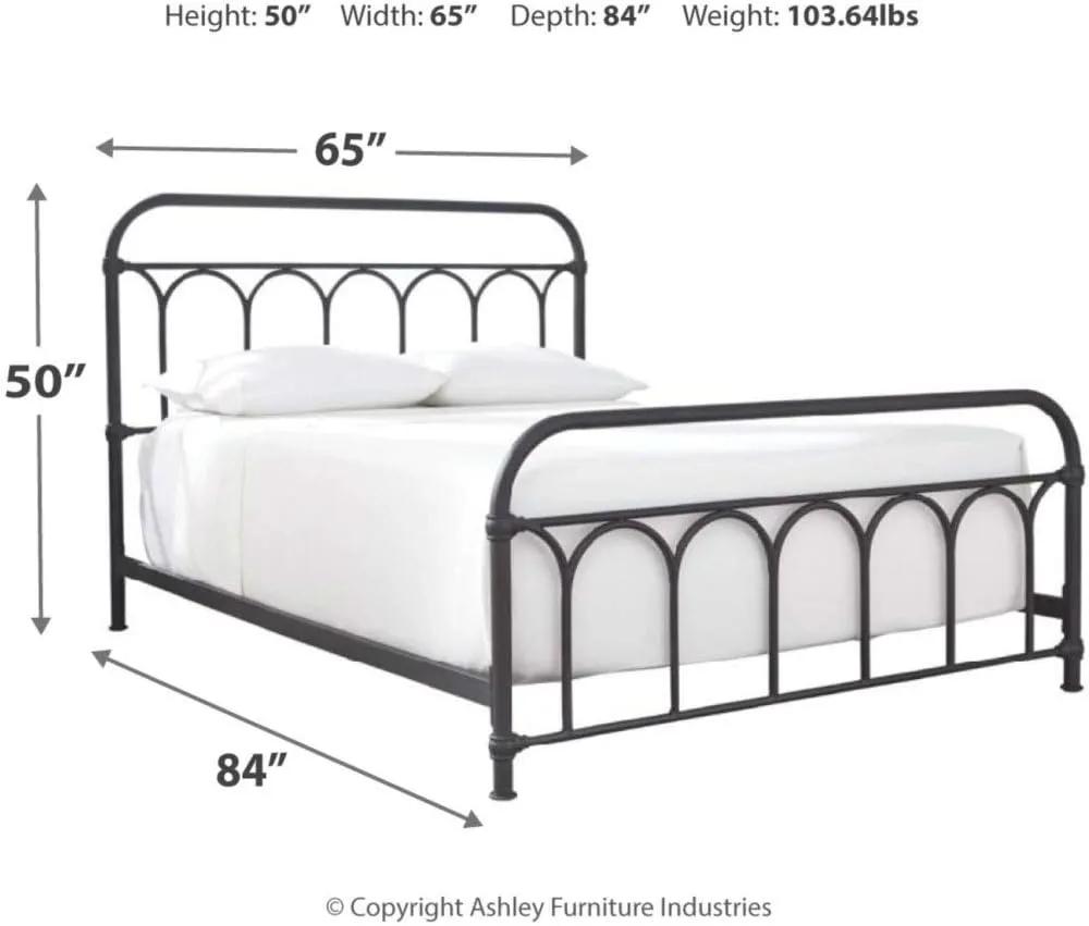 Signature Design by Ashley Nashburg Farmhouse Industrial Queen Metal Bed with Powdercoated Finish, Matte Black