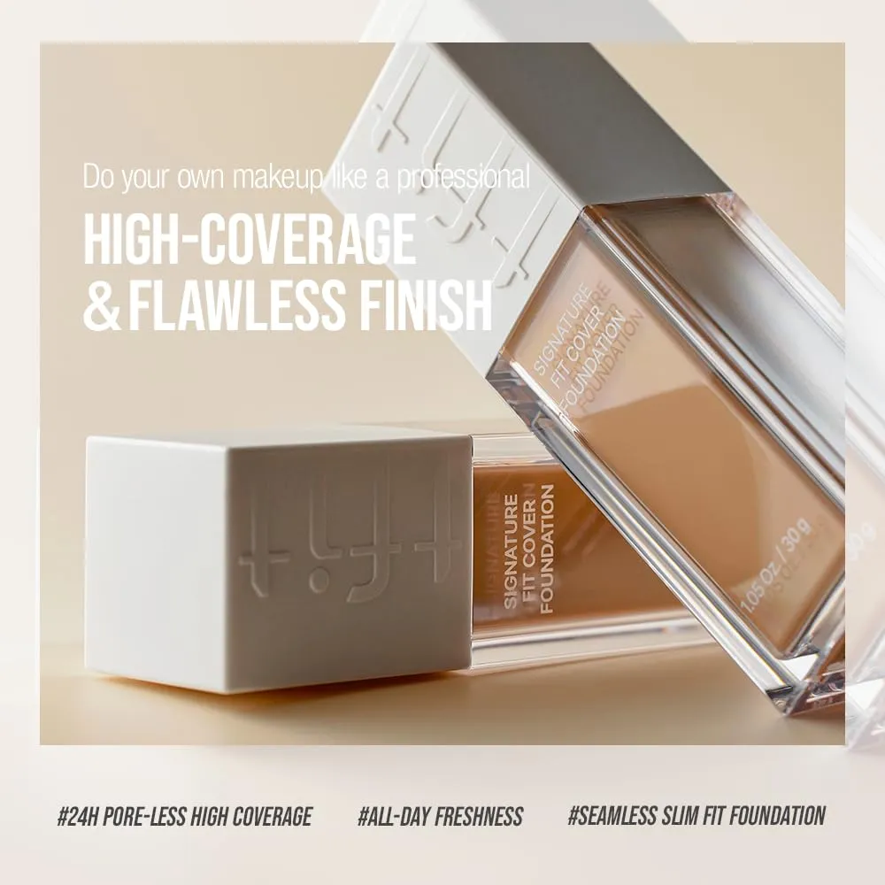 Signature Fit Cover Foundation - Blemish Cover, Full Coverage, Matte & Poreless Finish, Long-lasting & Lightweight, Korean Makeup, 1.02 Fl Oz (W01 Vanilla, 1.02 Fl Oz)