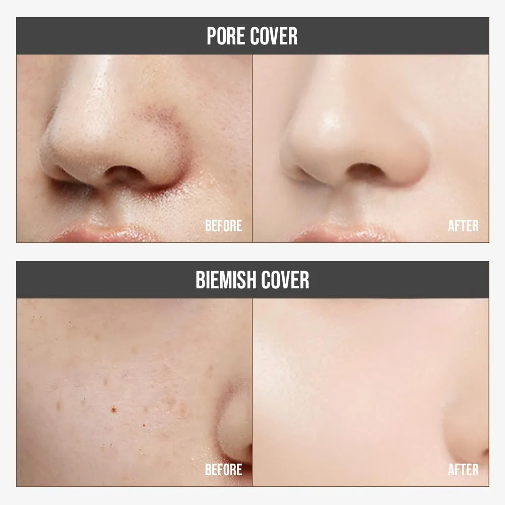 Signature Fit Cover Foundation - Blemish Cover, Full Coverage, Matte & Poreless Finish, Long-lasting & Lightweight, Korean Makeup, 1.02 Fl Oz (W01 Vanilla, 1.02 Fl Oz)
