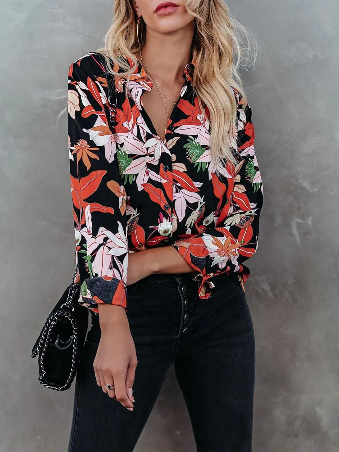 siliteelon Womens Button Down Shirts Dress Shirts Long Sleeve Wrinkle Free Collared Work Blouses Casual Print Chiffon Top
