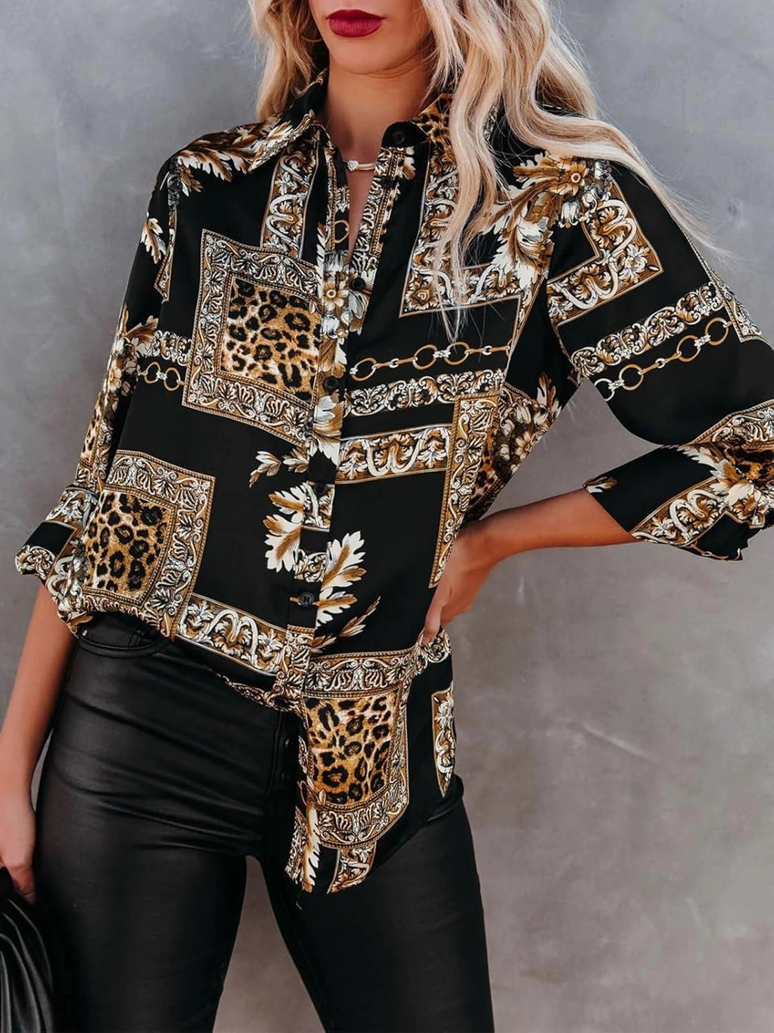 siliteelon Womens Button Down Shirts Dress Shirts Long Sleeve Wrinkle Free Collared Work Blouses Casual Print Chiffon Top