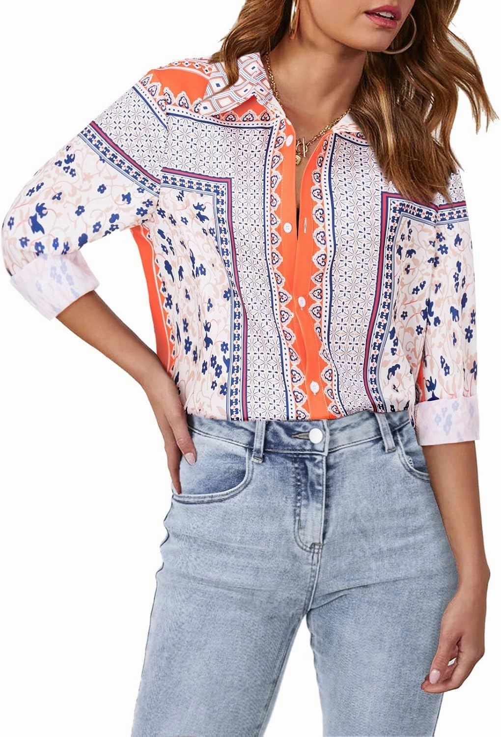 siliteelon Womens Button Down Shirts Dress Shirts Long Sleeve Wrinkle Free Collared Work Blouses Casual Print Chiffon Top