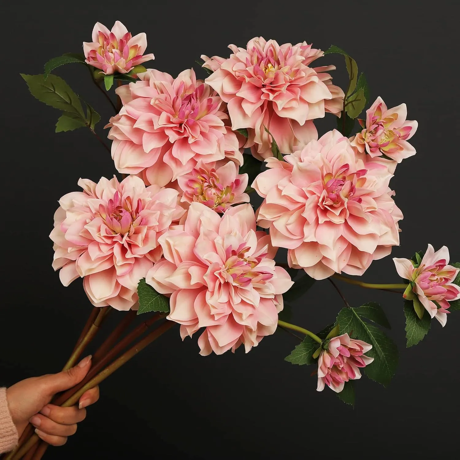 Silk Dahlia Artificial Flowers 24 Inch Long Stem - 5 Pack Fake Flowers for Wedding Bouquets, Home Decor, Centerpieces, Table Arrangements - Realistic Looking Faux Dahlia Floral Stems(Pink1)
