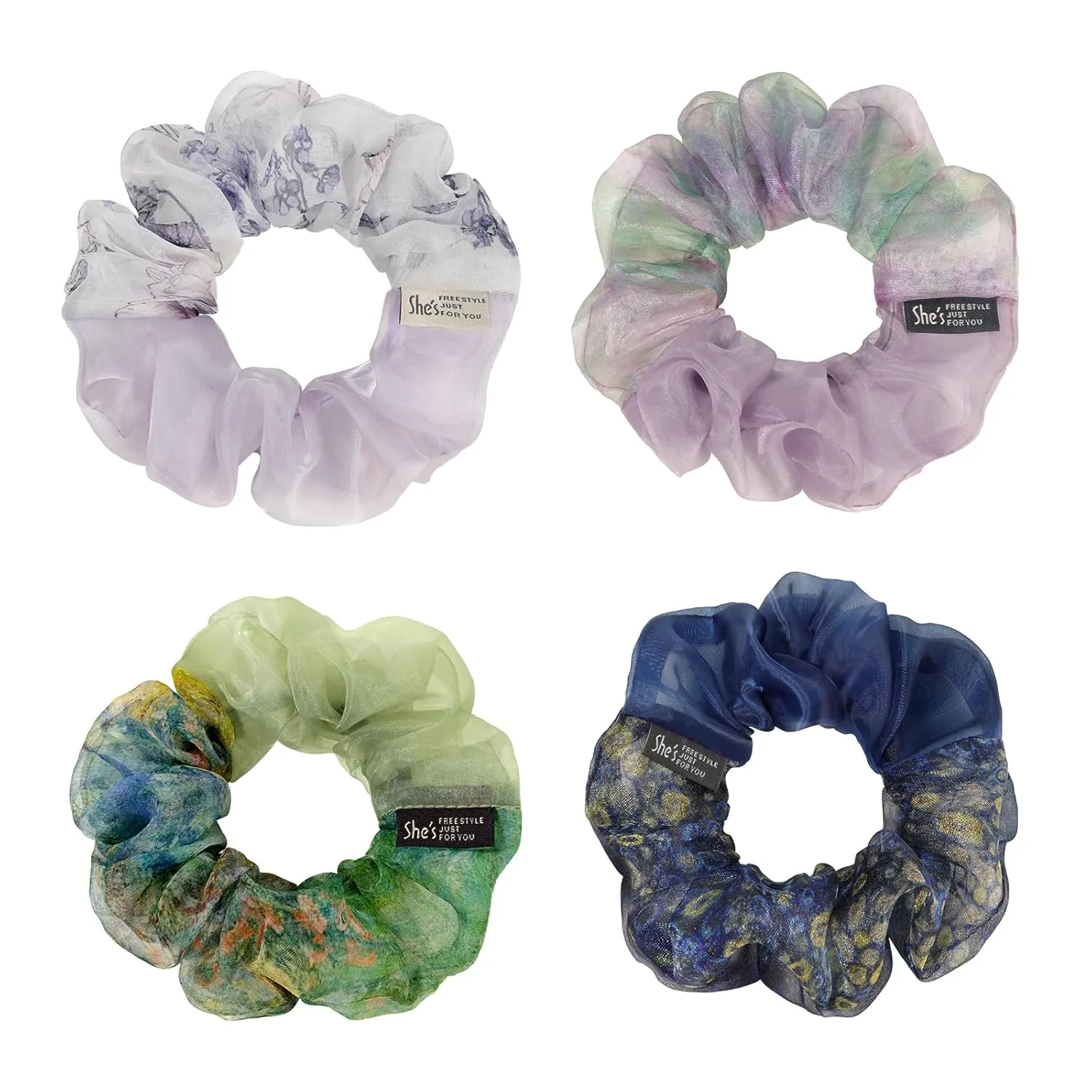 Silk Hair Scrunchies for Women, SHE'S FREE STYLE JUST FOR YOU Unique and colorful designs scrunchies Crafted from silk and polyester, Luxury Hair Scrunchie with exquisite stitching (Green)