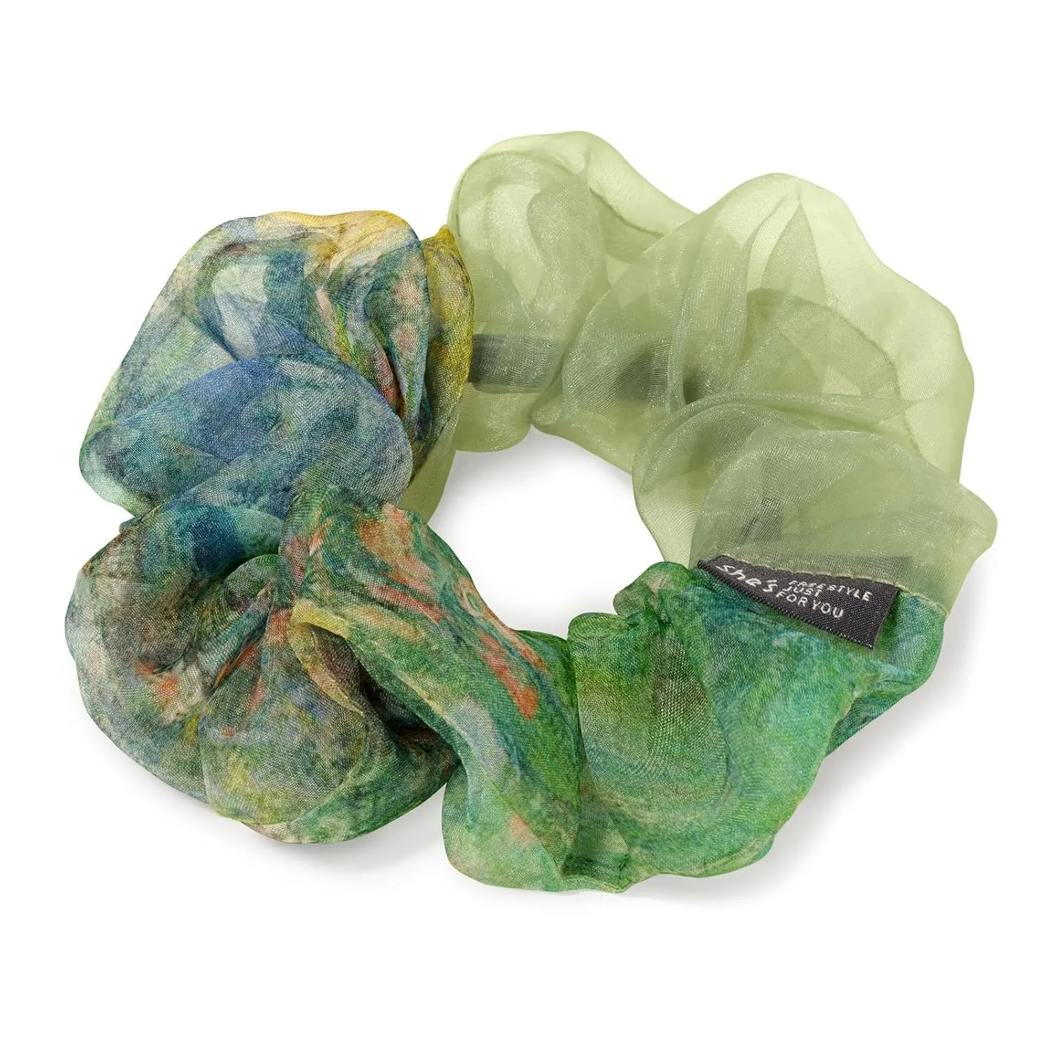 Silk Hair Scrunchies for Women, SHE'S FREE STYLE JUST FOR YOU Unique and colorful designs scrunchies Crafted from silk and polyester, Luxury Hair Scrunchie with exquisite stitching (Green)