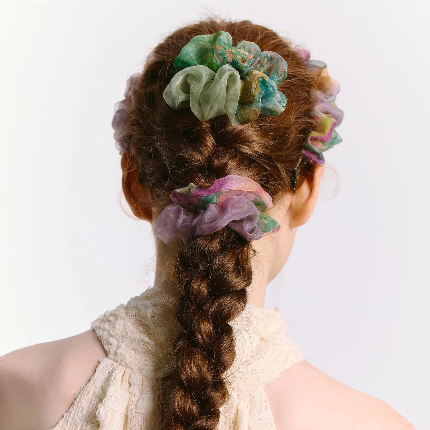 Silk Hair Scrunchies for Women, SHE'S FREE STYLE JUST FOR YOU Unique and colorful designs scrunchies Crafted from silk and polyester, Luxury Hair Scrunchie with exquisite stitching (Red)