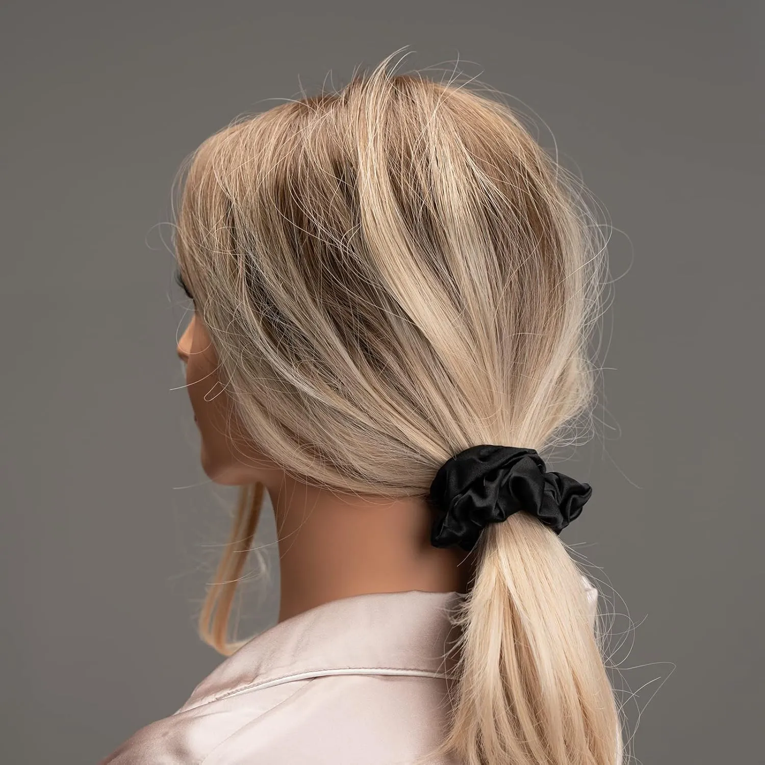 Silk Scrunchies for Hair 100% Mulberry Silk Hair Ties 3 Pack(Black, White, Pink)
