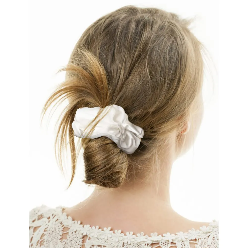 Silk Scrunchies for Hair 100% Mulberry Silk Hair Ties 3 Pack(Black, White, Pink)