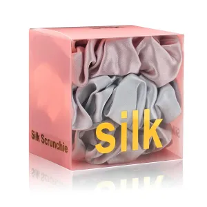 Silk Scrunchies for Hair 100% Mulberry Silk Hair Ties（Silver gray, Dark gray, Pink）