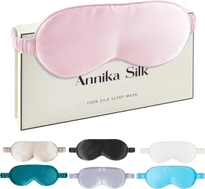 Silk Sleep Mask by ANNIKA SILK™ - 6A Grade 22 Momme 100% Mulberry Eye Mask for Sleeping with Adjustable Strap, Lightweight Silk Eye Mask for Shift Work, Travel and Night Sleep (Pink)