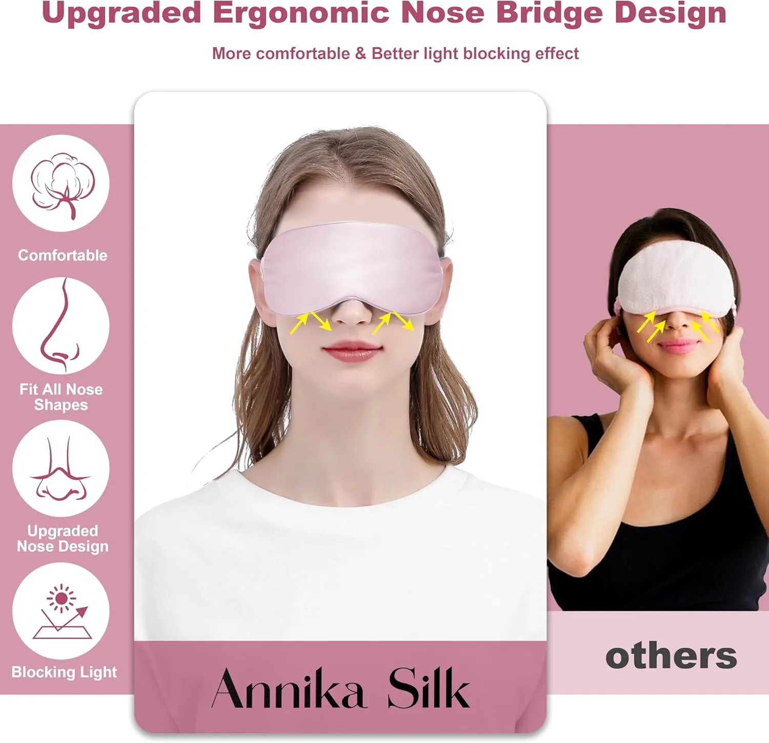 Silk Sleep Mask by ANNIKA SILK™ - 6A Grade 22 Momme 100% Mulberry Eye Mask for Sleeping with Adjustable Strap, Lightweight Silk Eye Mask for Shift Work, Travel and Night Sleep (Pink)