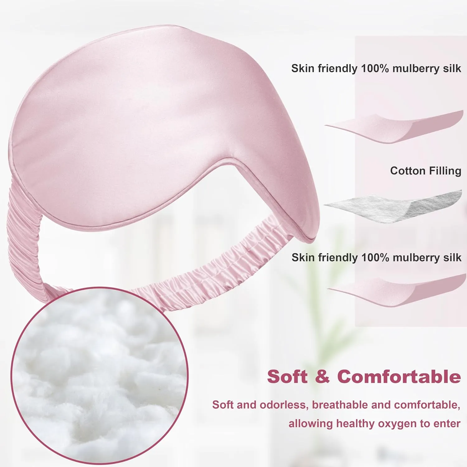 Silk Sleep Mask by ANNIKA SILK™ - 6A Grade 22 Momme 100% Mulberry Eye Mask for Sleeping with Adjustable Strap, Lightweight Silk Eye Mask for Shift Work, Travel and Night Sleep (Pink)