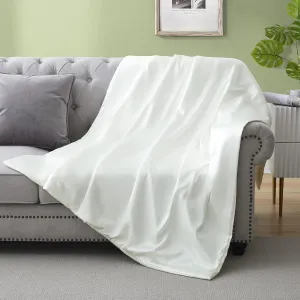 Silk Throw Blanket - White Cooling Packable Satin Blanket for Couch, Bed, Camping, Outdoor, Travel, Car - Super Soft Lightweight Cozy Blanket(90'' x 90'', White)