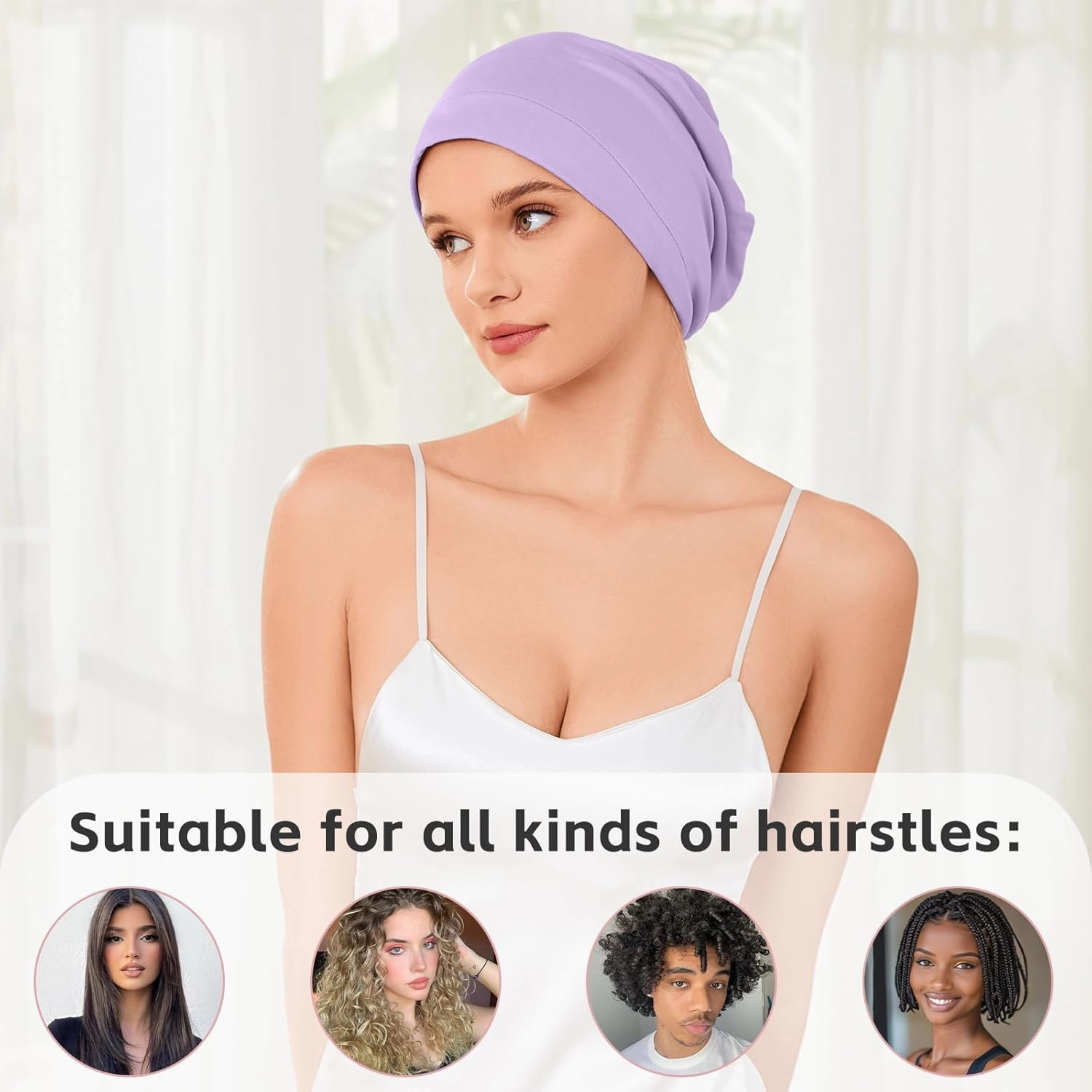 Silk Bonnet for Sleeping Women, Adjustable Silky Satin Lined Sleep Cap, Silk Hair Wrap Slouch Beanie Hat
