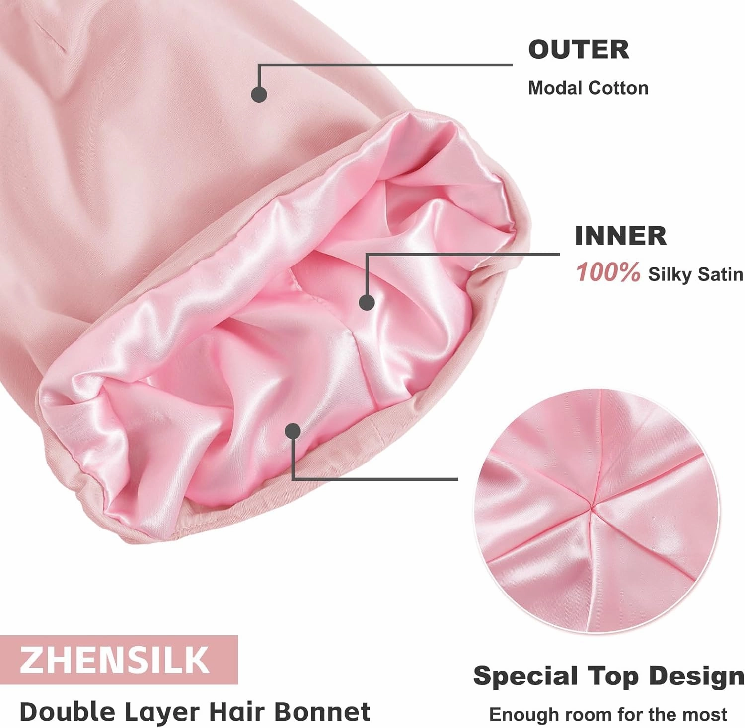 Silk Bonnet for Sleeping Women, Adjustable Silky Satin Lined Sleep Cap, Silk Hair Wrap Slouch Beanie Hat