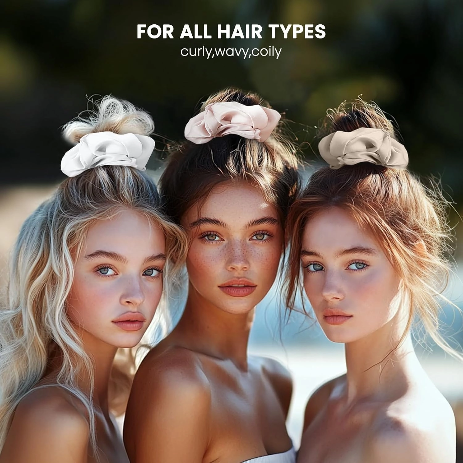 Silk Hair Scrunchies for Women, 100% Mulberry Silk Hair Ties, No Damage for Curly Hair, Large Scrunchie for Sleep, 2-Pack, Light Pink/Balck, L