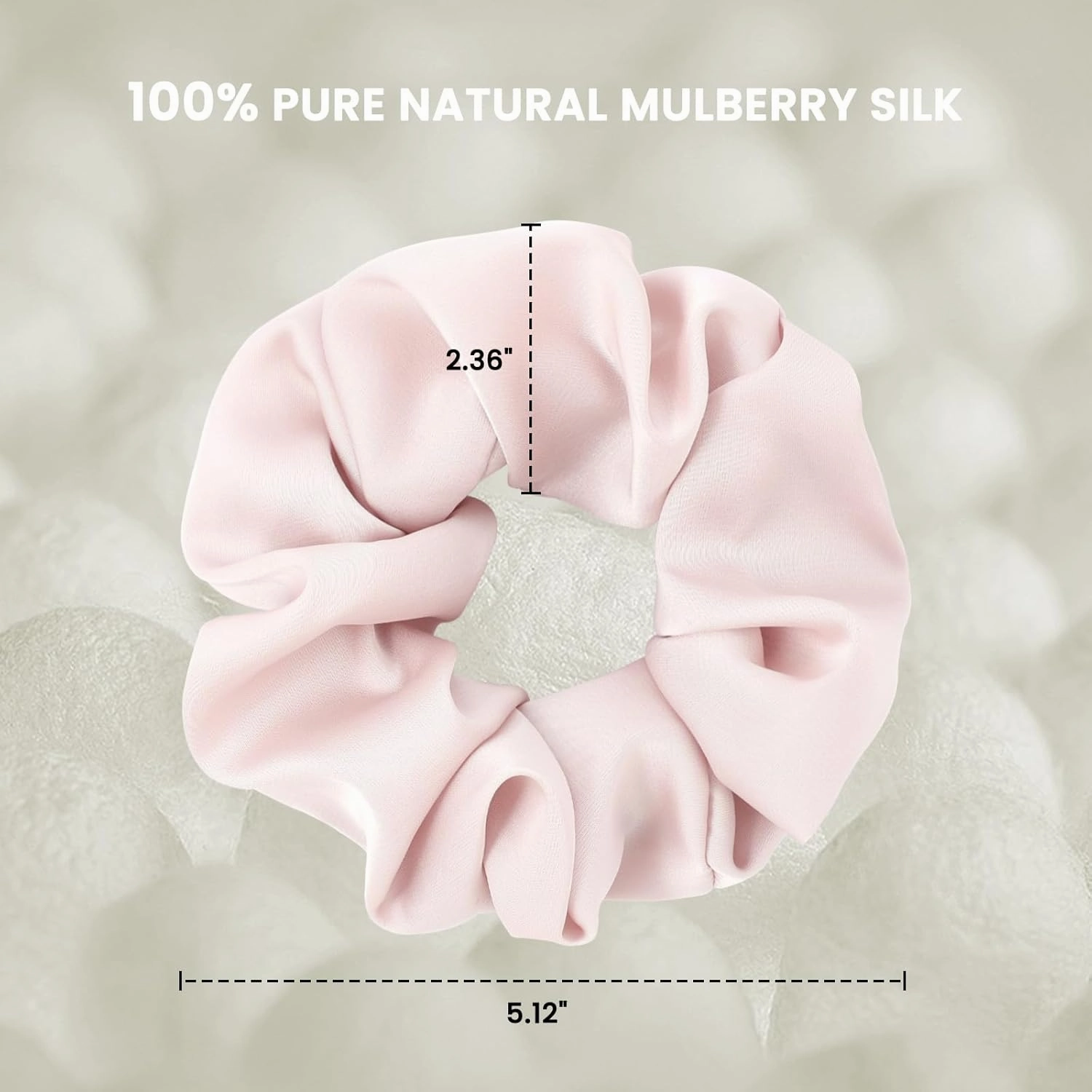 Silk Hair Scrunchies for Women, 100% Mulberry Silk Hair Ties, No Damage for Curly Hair, Large Scrunchie for Sleep, 2-Pack, Light Pink/Balck, L