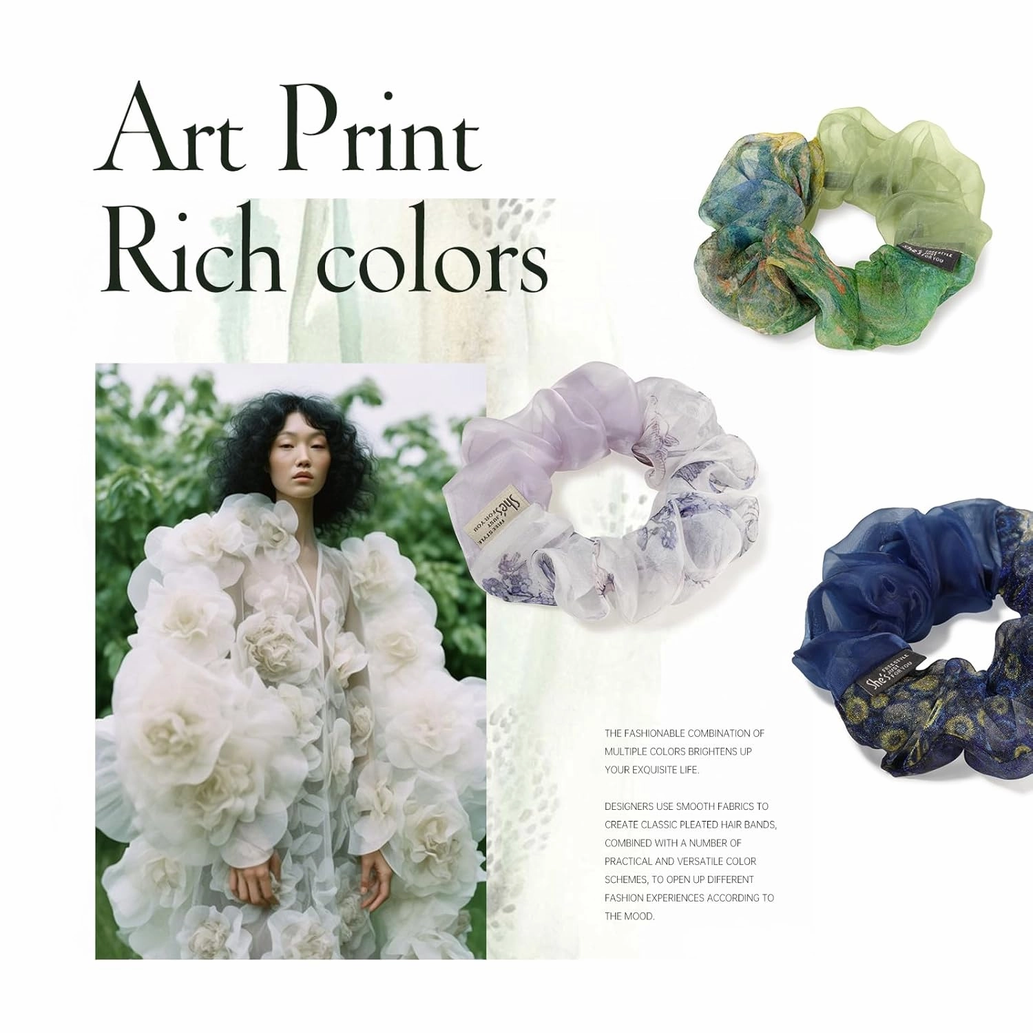 Silk Hair Scrunchies for Women, SHE'S FREE STYLE JUST FOR YOU Unique and colorful designs scrunchies Crafted from silk and polyester, Luxury Hair Scrunchie with exquisite stitching (Lilac)