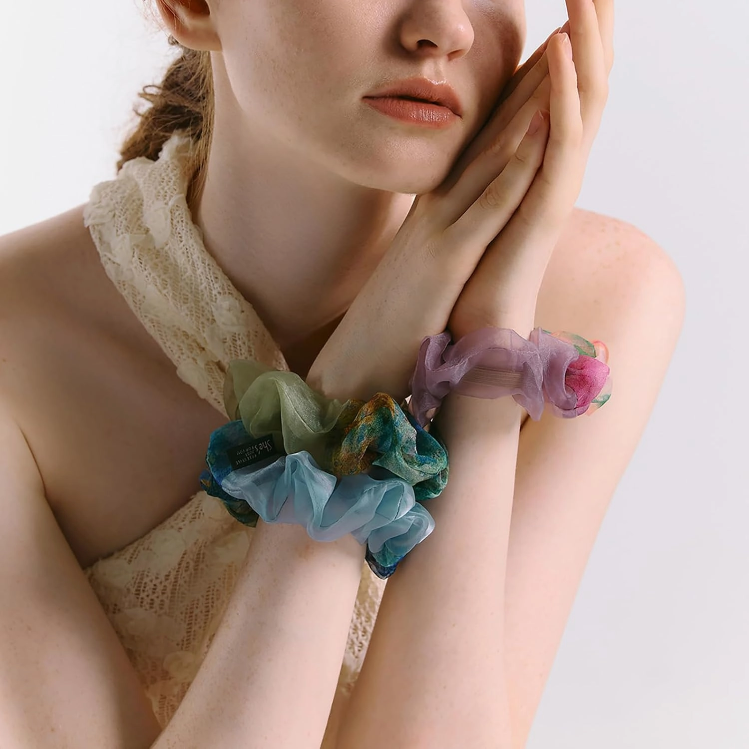 Silk Hair Scrunchies for Women, SHE'S FREE STYLE JUST FOR YOU Unique and colorful designs scrunchies Crafted from silk and polyester, Luxury Hair Scrunchie with exquisite stitching (Lilac)