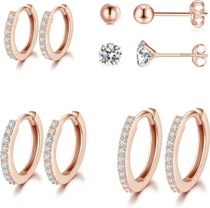 Silver Hoop Earrings for Women, 925 Sterling Silver Huggie Hinged Earrings with AAA Cubic Zirconia, Diameter 13mm Hypoallergenic Small Sleeper Hoop, 8/10/12/13MM