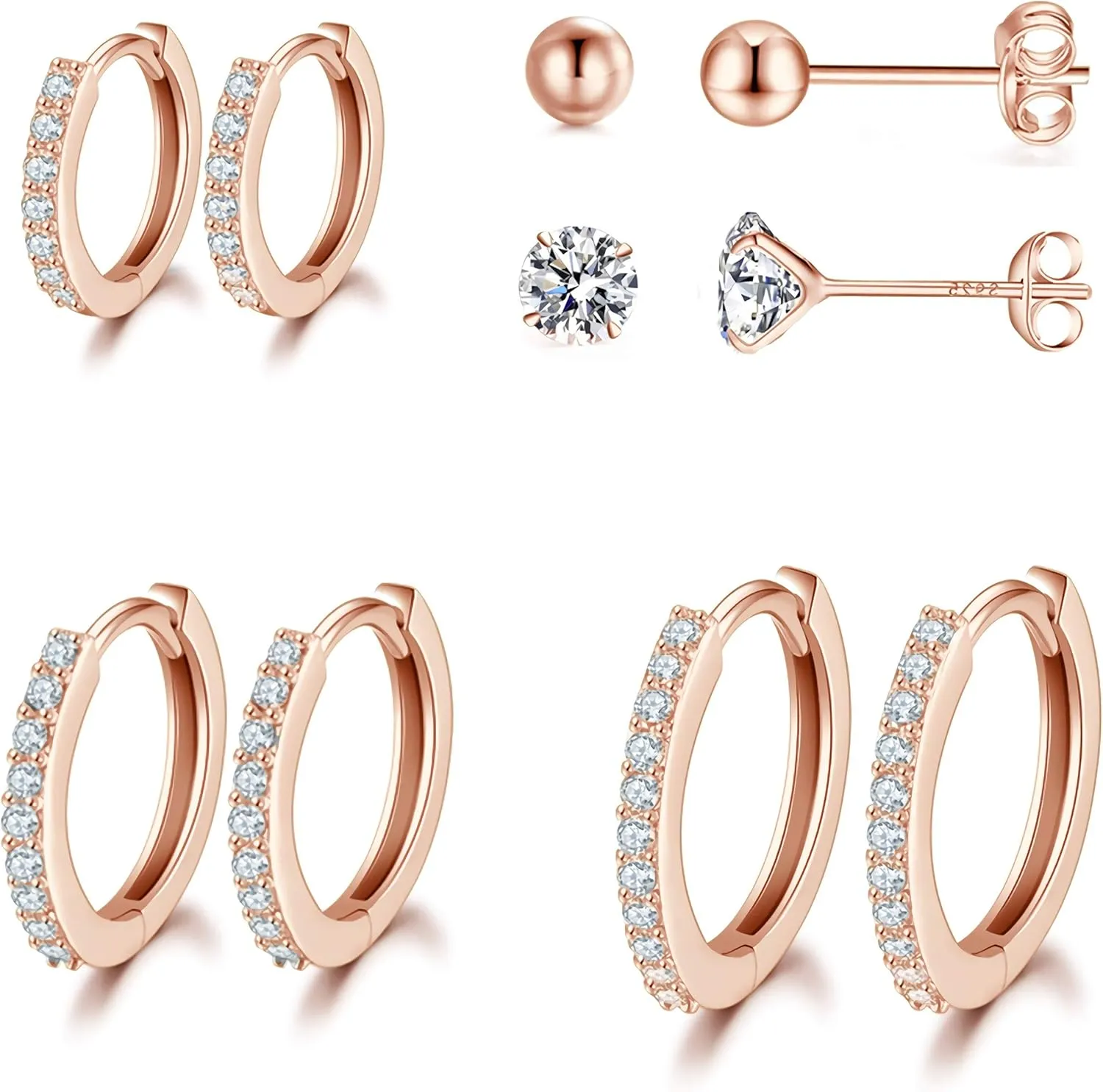 Silver Hoop Earrings for Women, 925 Sterling Silver Huggie Hinged Earrings with AAA Cubic Zirconia, Diameter 13mm Hypoallergenic Small Sleeper Hoop, 8/10/12/13MM