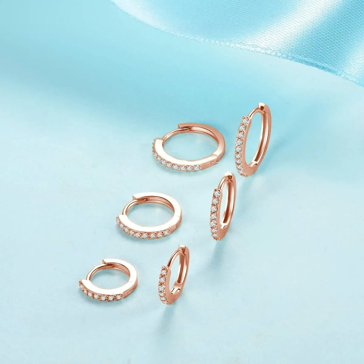 Silver Hoop Earrings for Women, 925 Sterling Silver Huggie Hinged Earrings with AAA Cubic Zirconia, Diameter 13mm Hypoallergenic Small Sleeper Hoop, 8/10/12/13MM