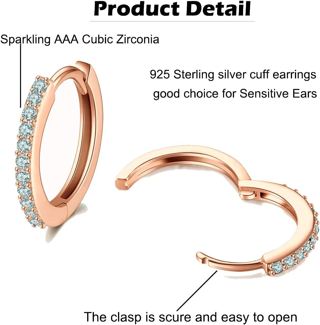 Silver Hoop Earrings for Women, 925 Sterling Silver Huggie Hinged Earrings with AAA Cubic Zirconia, Diameter 13mm Hypoallergenic Small Sleeper Hoop, 8/10/12/13MM