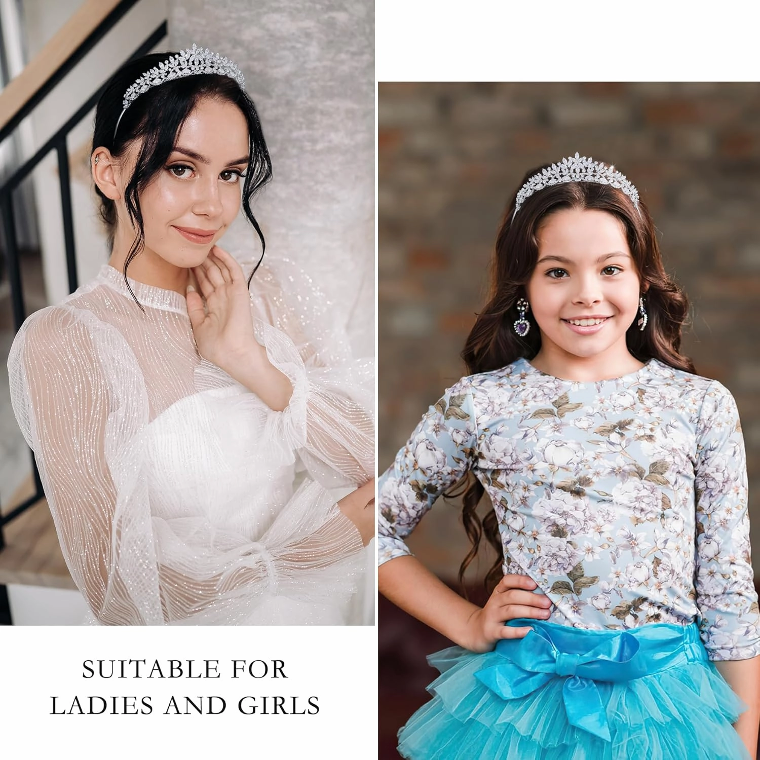 Silver CZ Wedding Tiaras for Brides Floral Princess Crowns for Women Cubic Zirconia Bridal Headband Sweet 16 Crown Birthday Hair Accessories