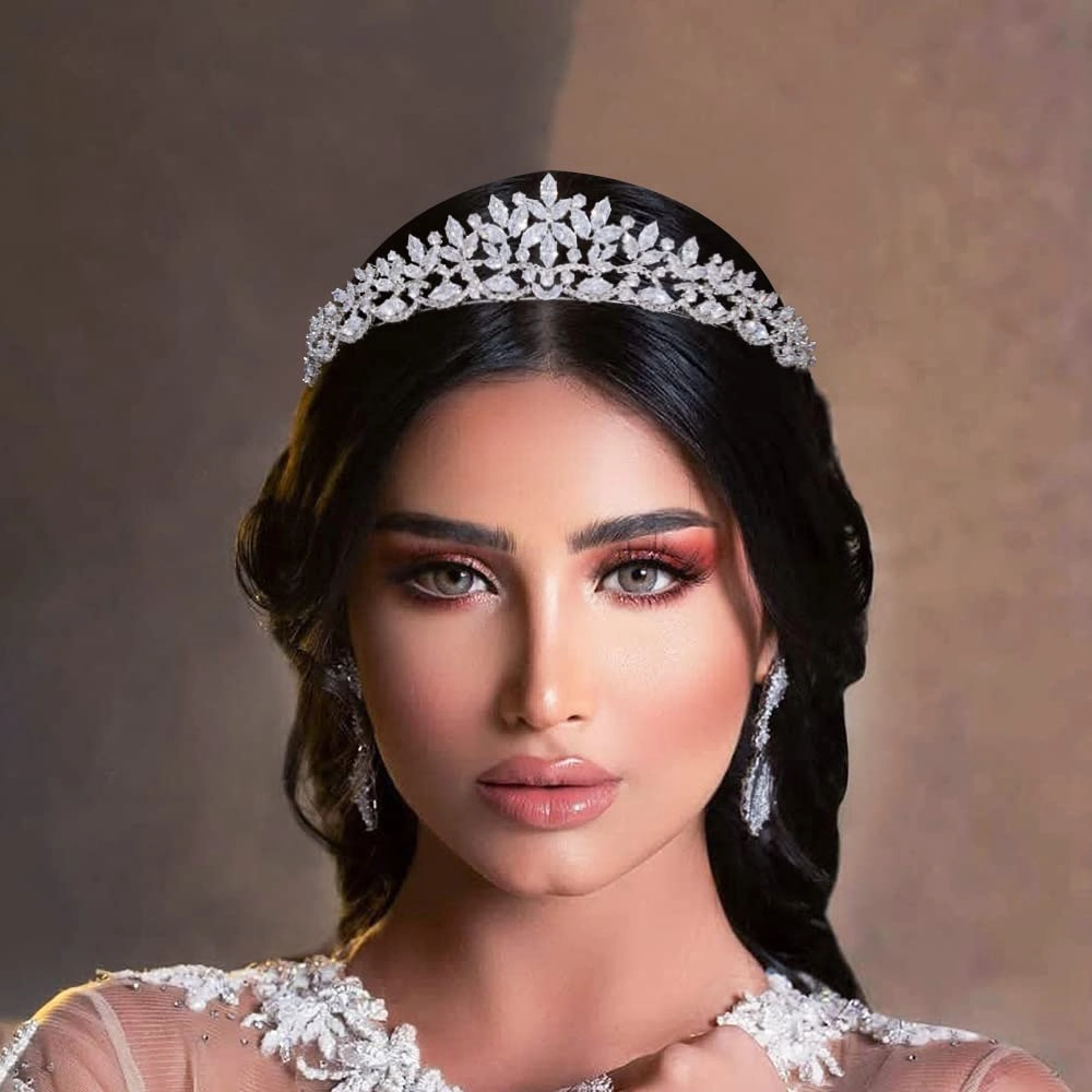 Silver CZ Wedding Tiaras for Brides Floral Princess Crowns for Women Cubic Zirconia Bridal Headband Sweet 16 Crown Birthday Hair Accessories