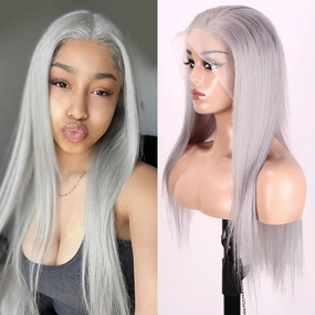 Silver Gray Straight Lace Front Wigs Human Hair 13x4 HD Transparent Lace Front Wig Gray Platinum Human Hair Wigs for Women 16 Inch 180% Density