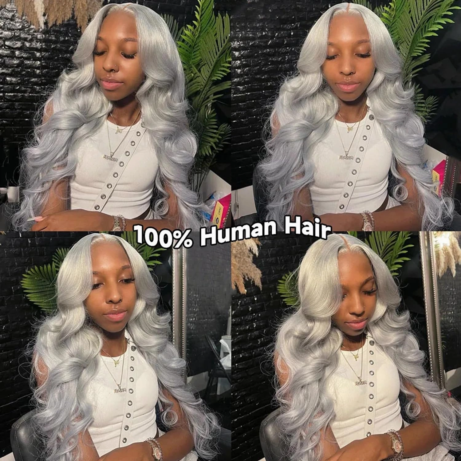 Silver Real Human Hair Wig 13x4 HD Lace Front Wigs for Black Women Grey Color Straight Human Hair Lace Frontal Wigs Pre Plucked Bleached Knots Natural Gray Glueless Wig Tiny Knots Tangle Free