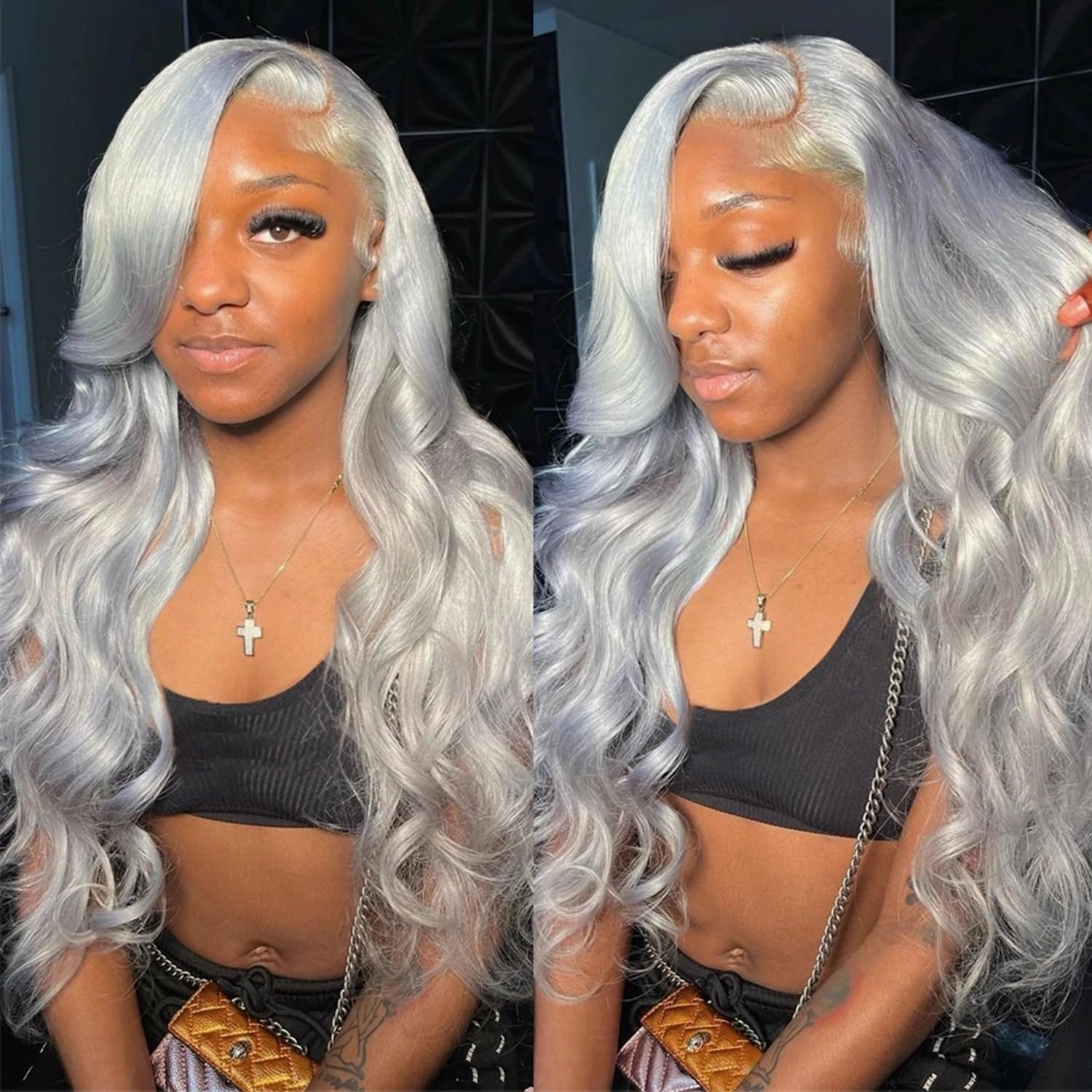Silver Real Human Hair Wig 13x4 HD Lace Front Wigs for Black Women Grey Color Straight Human Hair Lace Frontal Wigs Pre Plucked Bleached Knots Natural Gray Glueless Wig Tiny Knots Tangle Free