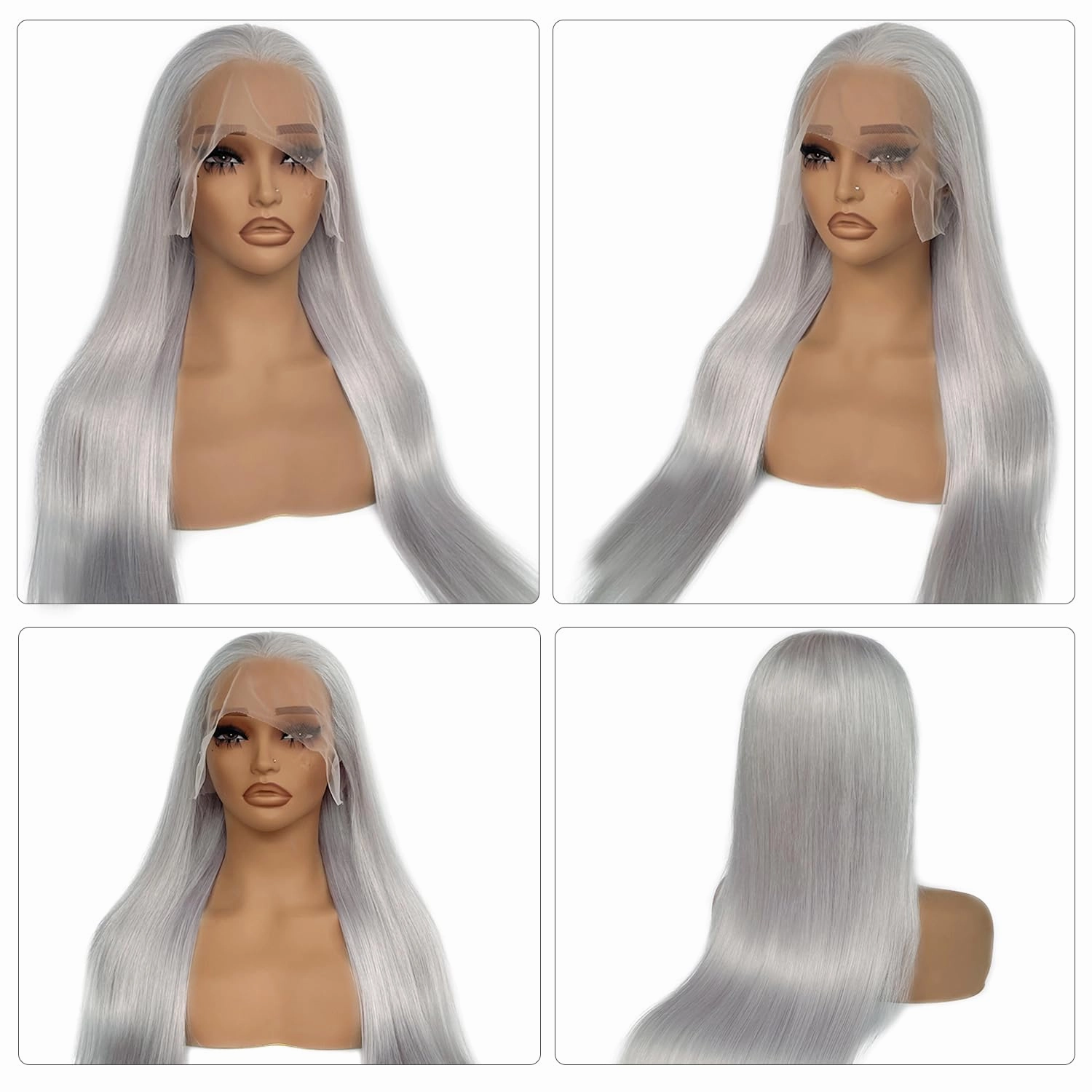 Silver Real Human Hair Wig 13x4 HD Lace Front Wigs for Black Women Grey Color Straight Human Hair Lace Frontal Wigs Pre Plucked Bleached Knots Natural Gray Glueless Wig Tiny Knots Tangle Free