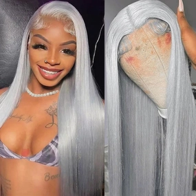 Silver Real Human Hair Wig 13x4 HD Lace Front Wigs for Black Women Grey Color Straight Human Hair Lace Frontal Wigs Pre Plucked Bleached Knots Natural Gray Glueless Wig Tiny Knots Tangle Free