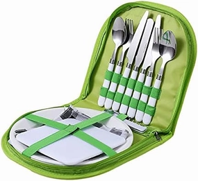 Silverware Set, Outdoor Picnic Camping Tableware Fork Spoon Knife Bottle Opener Stainless Steel Foldable Pocket Tableware Set Hike Kitchen Tools BY KKZY (Color : Green)