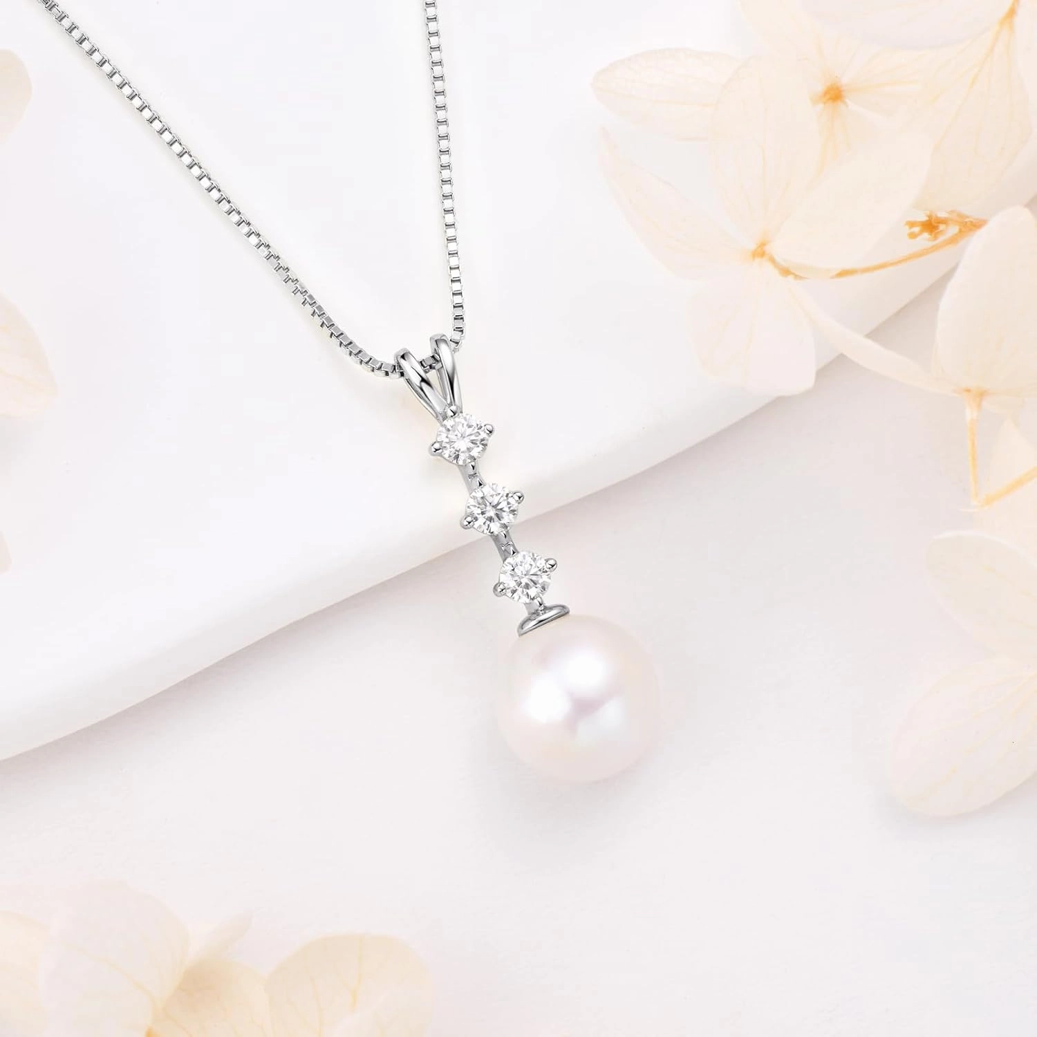 Simple Pearl Necklace for Women, 925 Sterling Silver Freshwater Cultured Single Pearl Pendant Necklaces, Anniversary Birthday Wedding Jewelry Gifts for Mom Wife Daughter