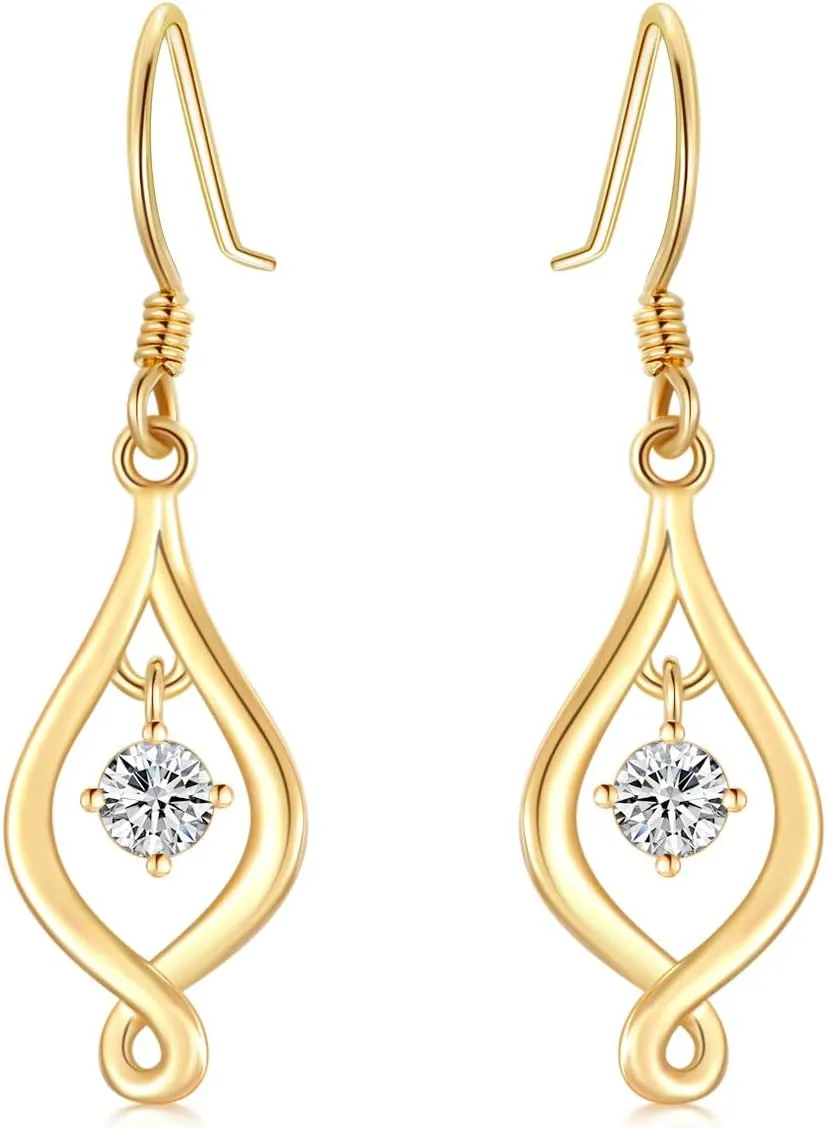 SISGEM 10K Solid Gold Infinity Drop Earrings for Women,Yellow/White Gold Moissanite Infinite Love Dangles Earrings Birthday Gifts for Wife Mom