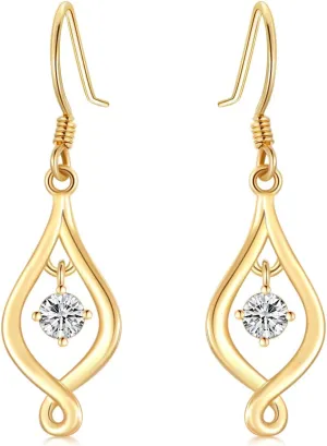 SISGEM 10K Solid Gold Infinity Drop Earrings for Women,Yellow/White Gold Moissanite Infinite Love Dangles Earrings Birthday Gifts for Wife Mom